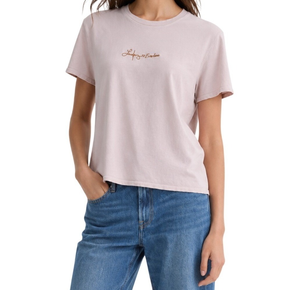 Everlane T-Shirt Laufey Foundation Cotton Embroidered Logo Mauve‎ Pink XS NWT